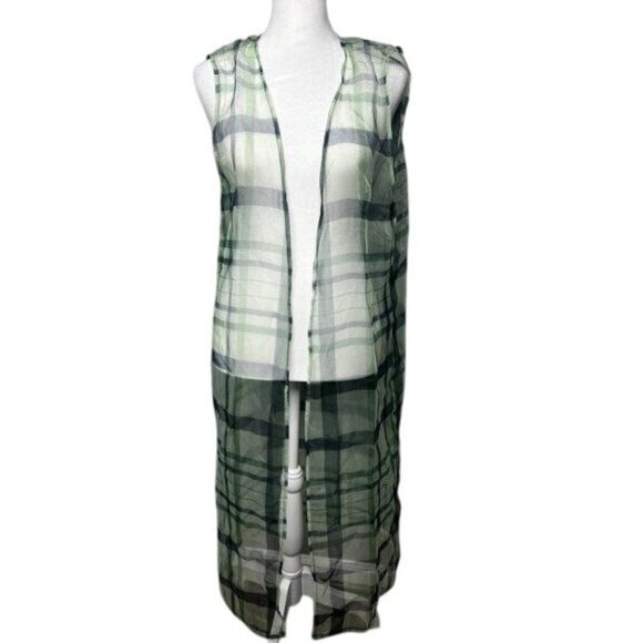 Anthropologie Maeve Plaid Sheer Longline Sleeveless Duster Vest One Size - Picture 4 of 10